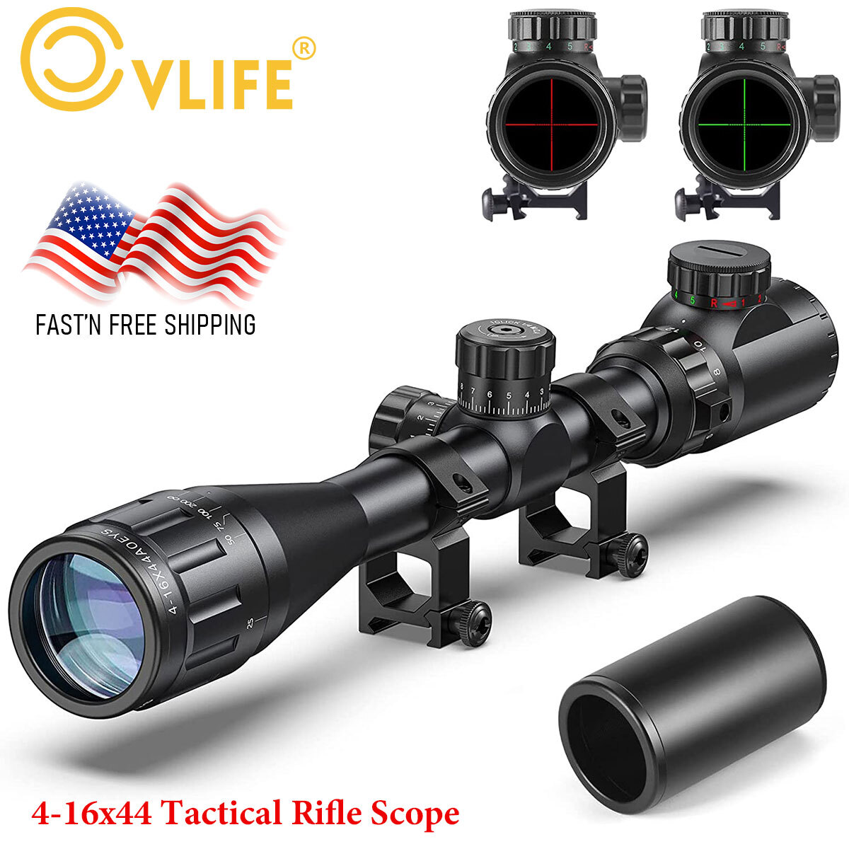 CVLIFE 4-16×44 Rifle Scope Red/Green Illuminated With Sunshade & 20mm Ring Mount