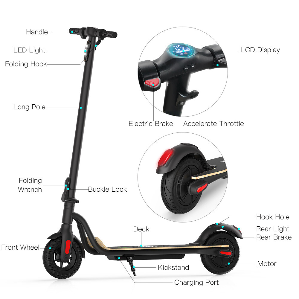 FOLDING ADULT ELECTRIC SCOOTER, LONG RANGE, 250W, UP TO 15MPH, 36V 5.2AH ^ 7.8AH