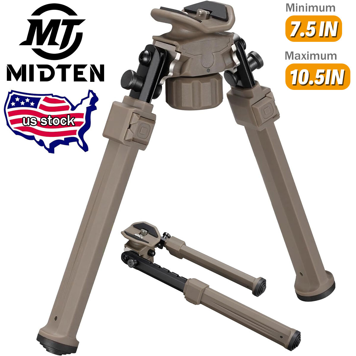 Hunting Rifle Bipod Lightweight Adjustable 7.5-10.5″ for Sling Swivel Stud Mount