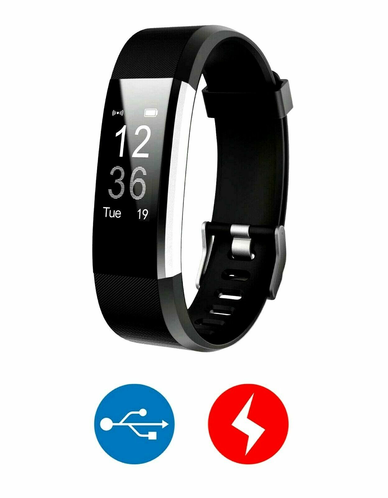 LETSCOM ID115PLUSHR BLKSmart Watch Wrstbnd Fitness Trckr Blood Prssur Heart Rate