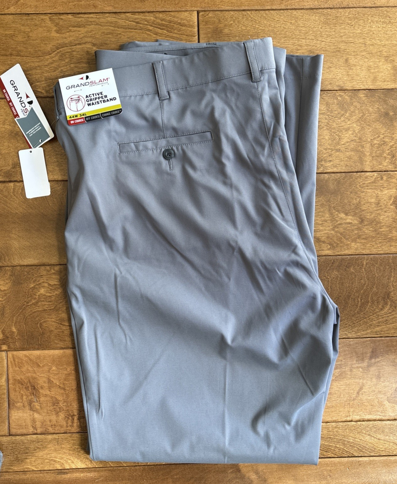 Grand Slam Performance Mens Golf Pants 44W 34L Stretch Gray Quiet Shade UPF50