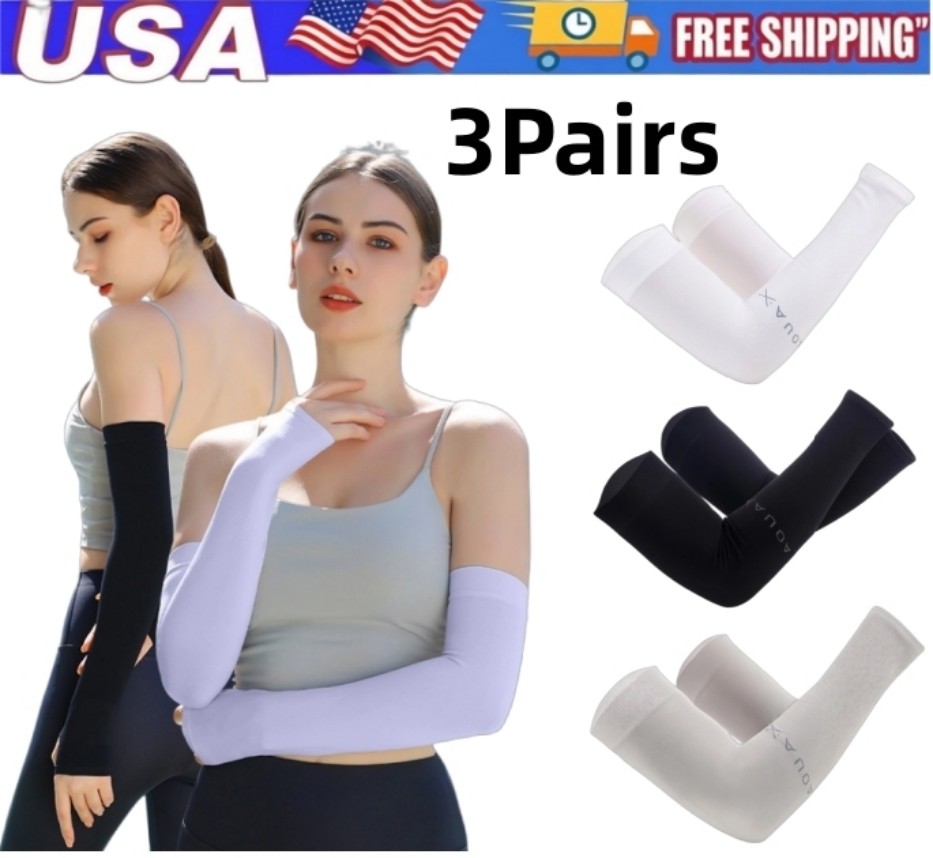 3Pairs Cooling Arm Sleeves Sun Protection Ice Silk Covers for Outdoor Activities