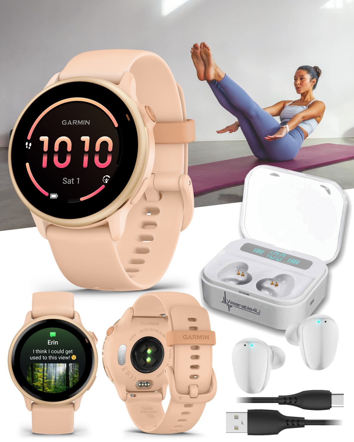 Garmin Vivoactive 6 Health & Fitness GPS Smartwatch AMOLED Pink w/ White EarBuds