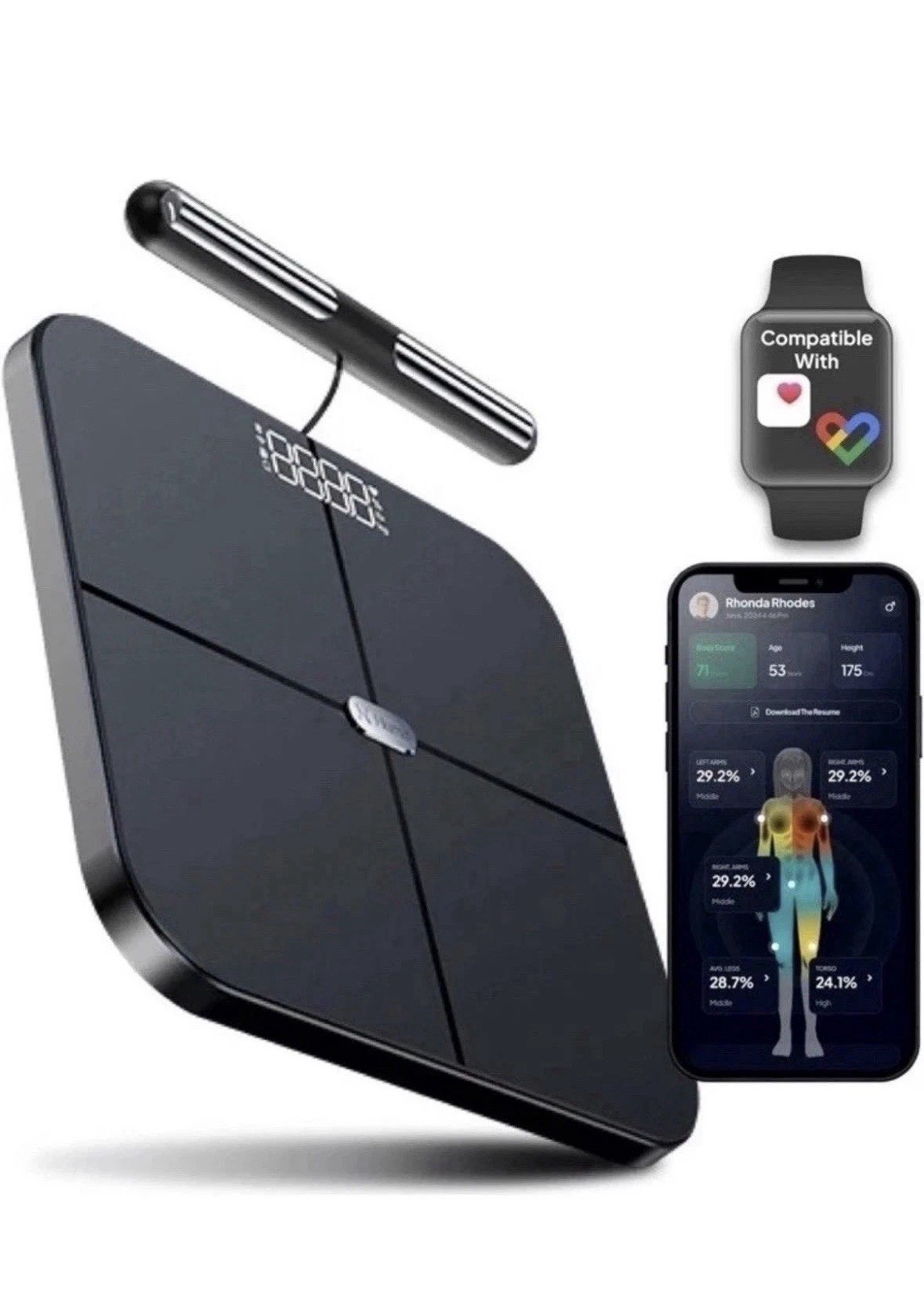 Hume Smart Body Composition Scale w/ Handlebar, App Support, iOS/Android, Black