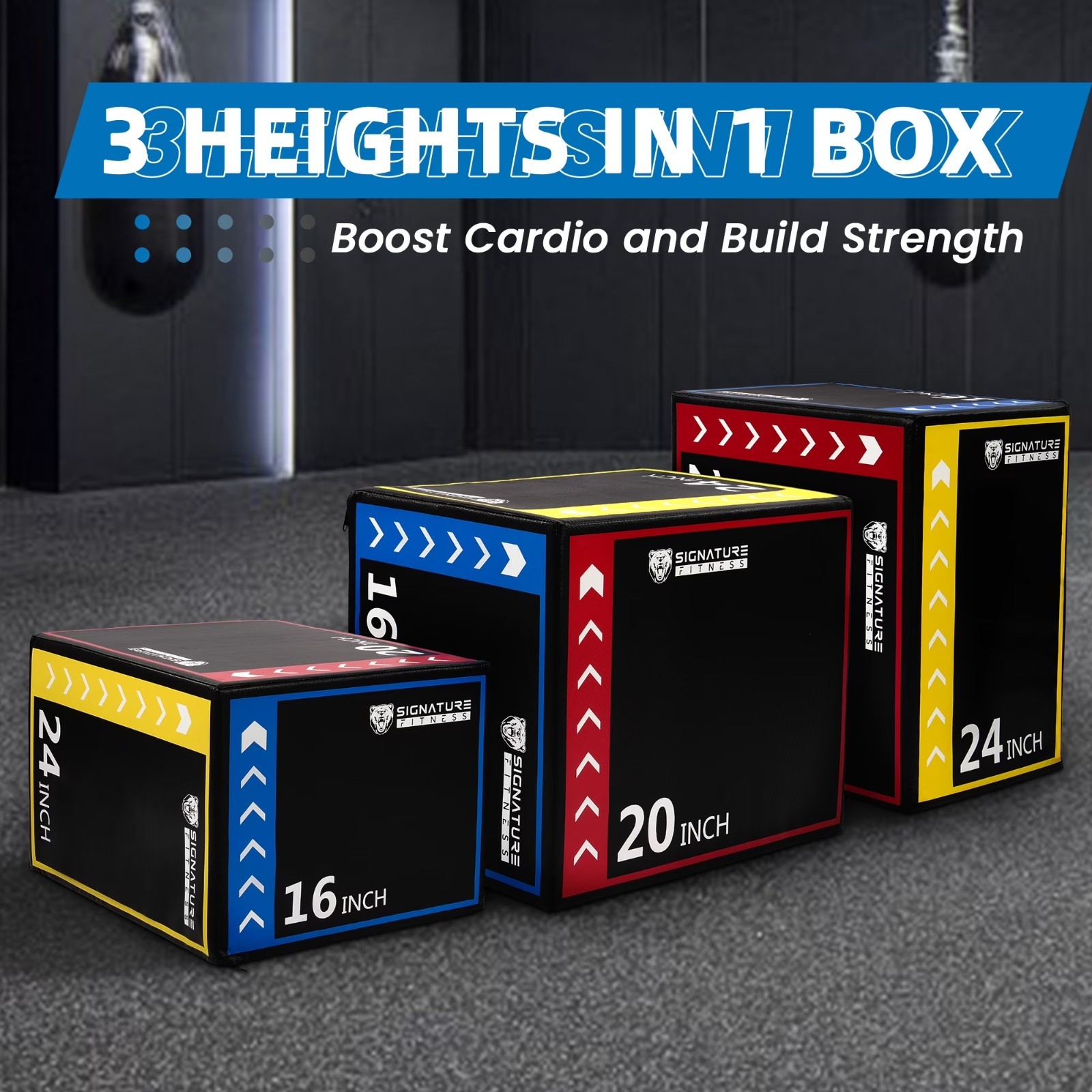 Signature Fitness 3-in-1 Foam Plyometric Box 16/20/24″ Jump Gym Training Block