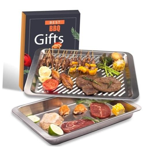 Grilling Prep and Serve Trays, Set of BBQ Serve Set of 2 with Grill Accessories
