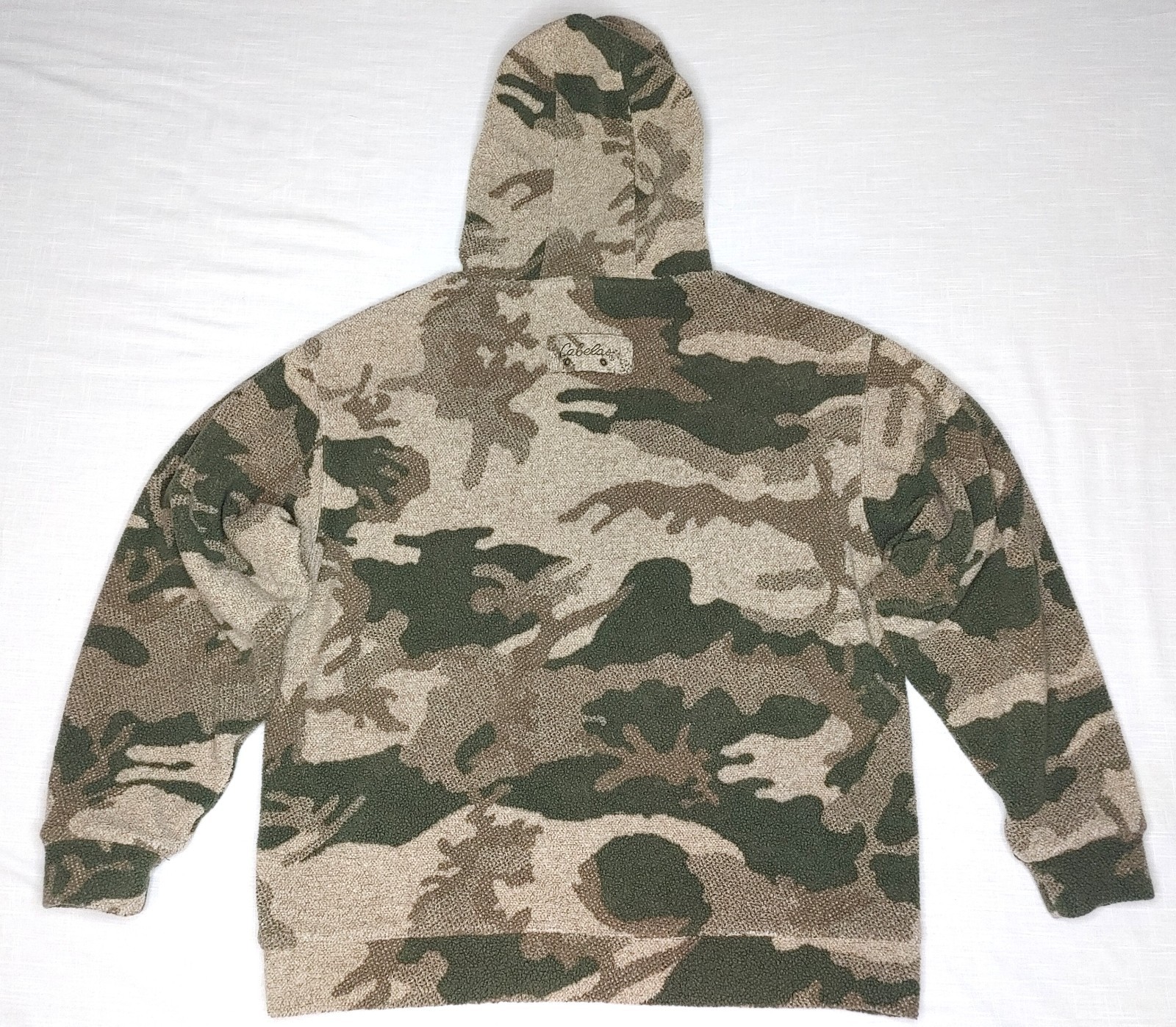 CABELA’S BERBER FLEECE HOODED PULLOVER, MEN’S XL, OUTFITTER CAMO