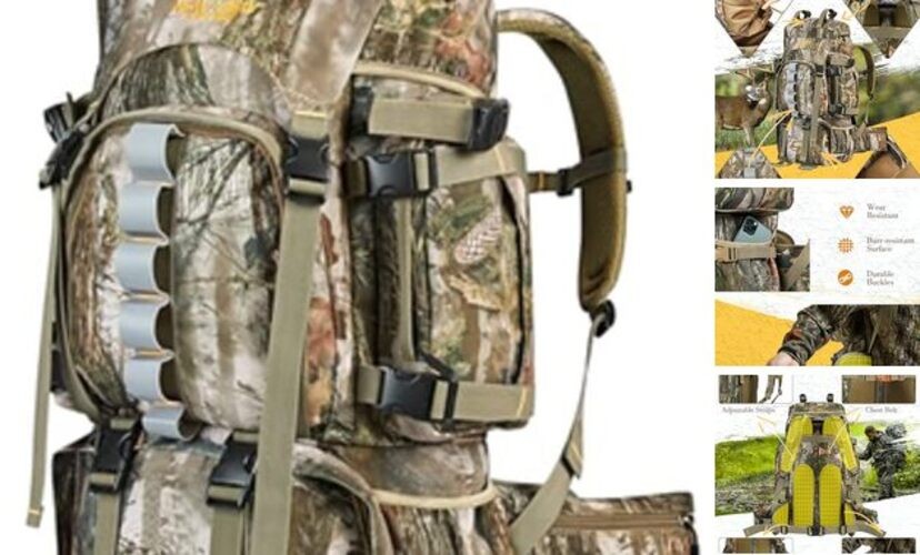 60L Hunting Backpack for Men, Large Capacity Camo Backpack, Multi-Pocket Tree