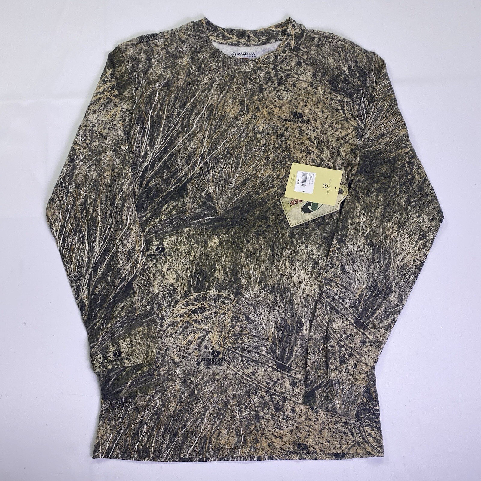 Mossy Oak Magellan Mens Small Long Sleeve Cotton Brush Camo Casual Hunting Tee