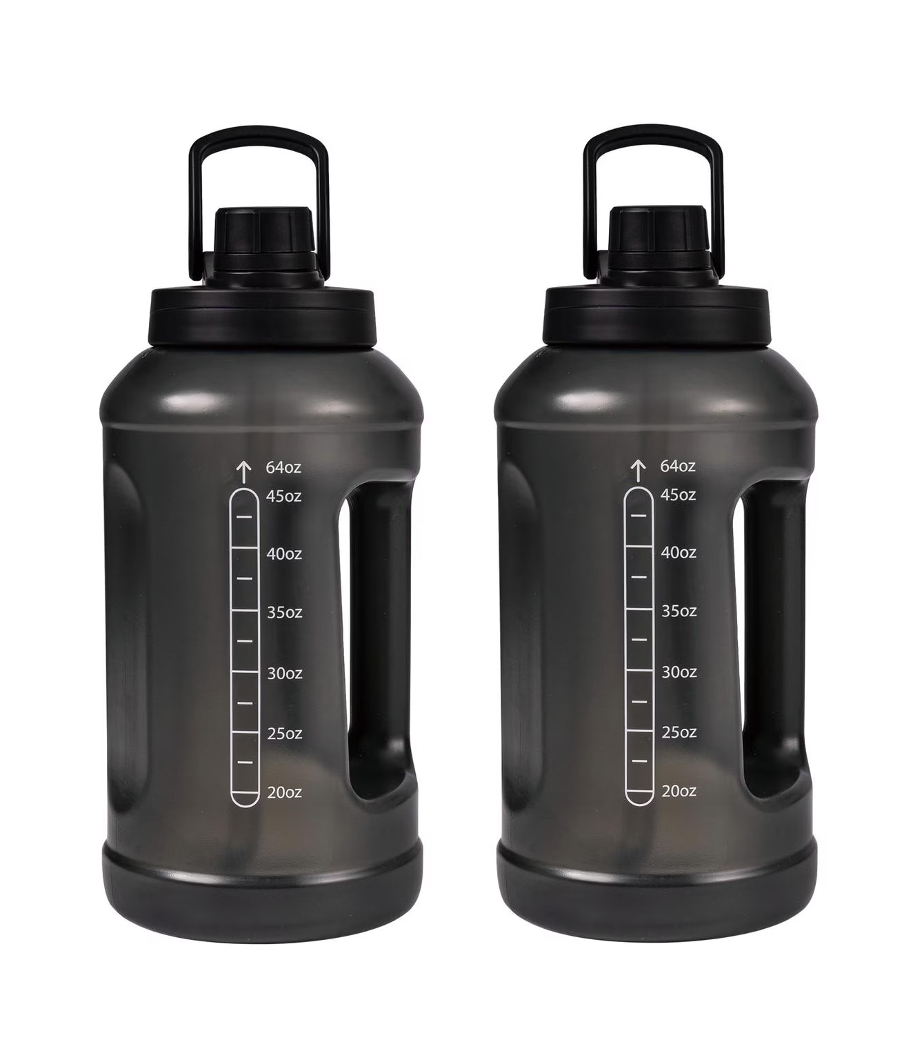 Mainstays 64 Fluid Ounces Reusable Water Bottle, Black, Straw, Plastic pack of 2