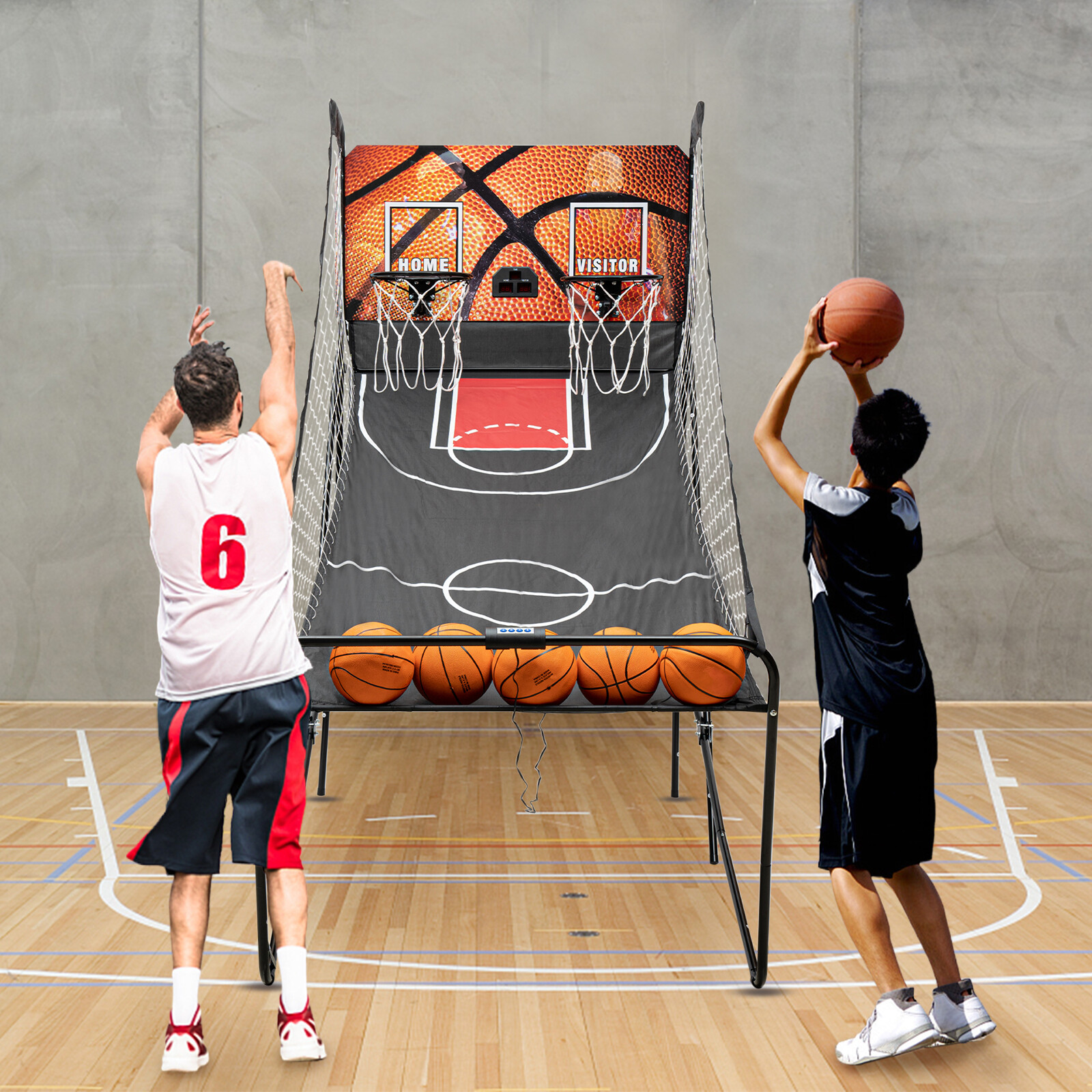 Indoor Basketball Arcade Game Double Electronic Hoops shot 2 Player W/ 5 Balls
