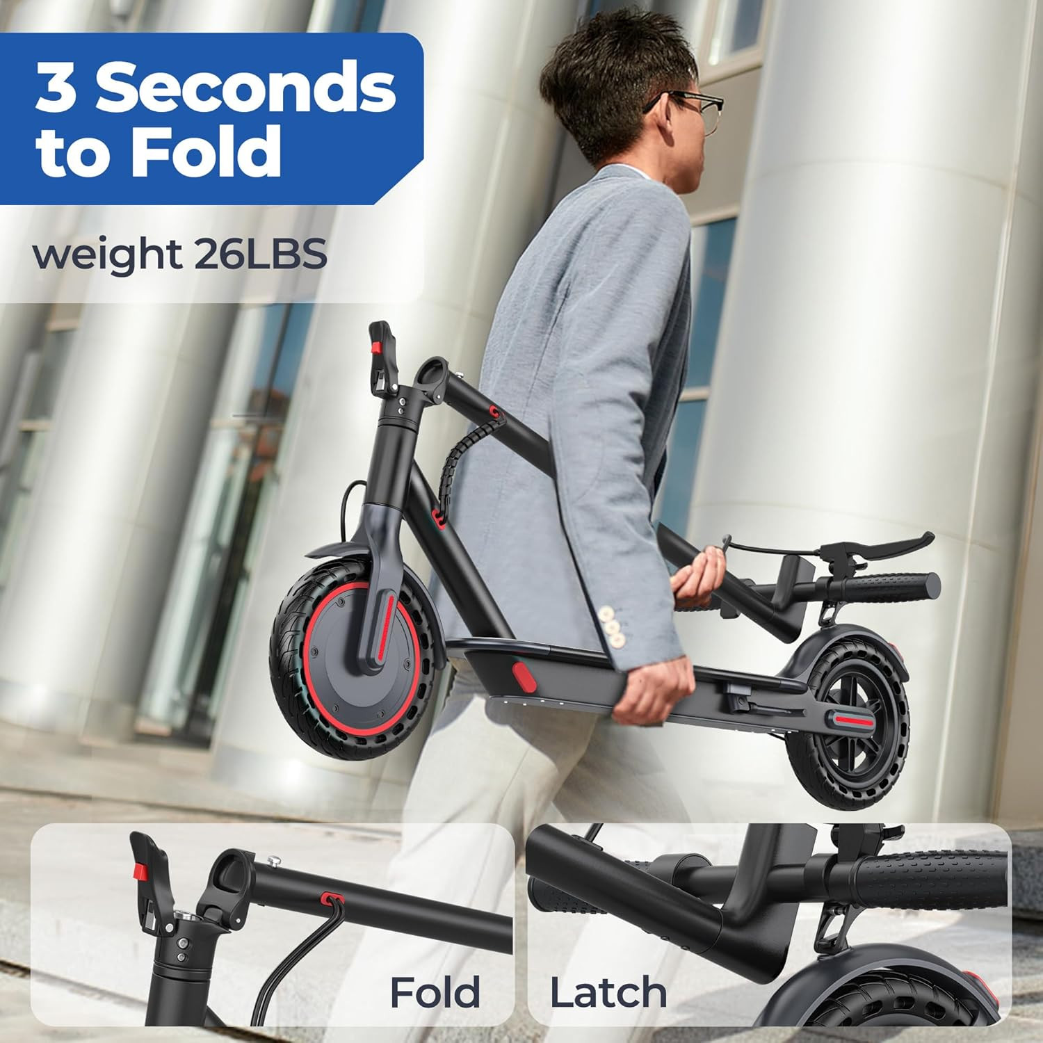 Electric Scooter, 8.5″ /10“Tire, 16/19/22Mph Top Speed, 12/22/28 Miles Long Rang