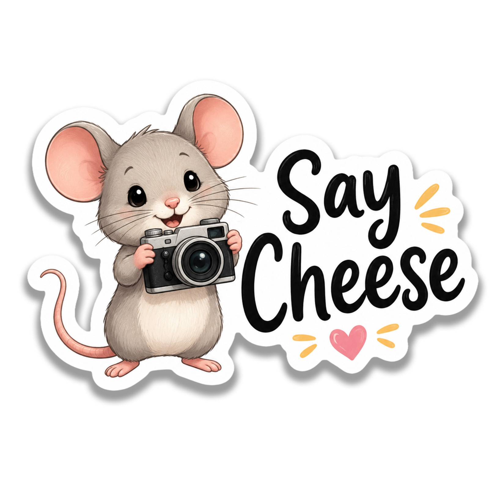 Say Cheese Cute Sticker 4 Inch Vinyl Decal Mouse Rat Cute illustration Camera