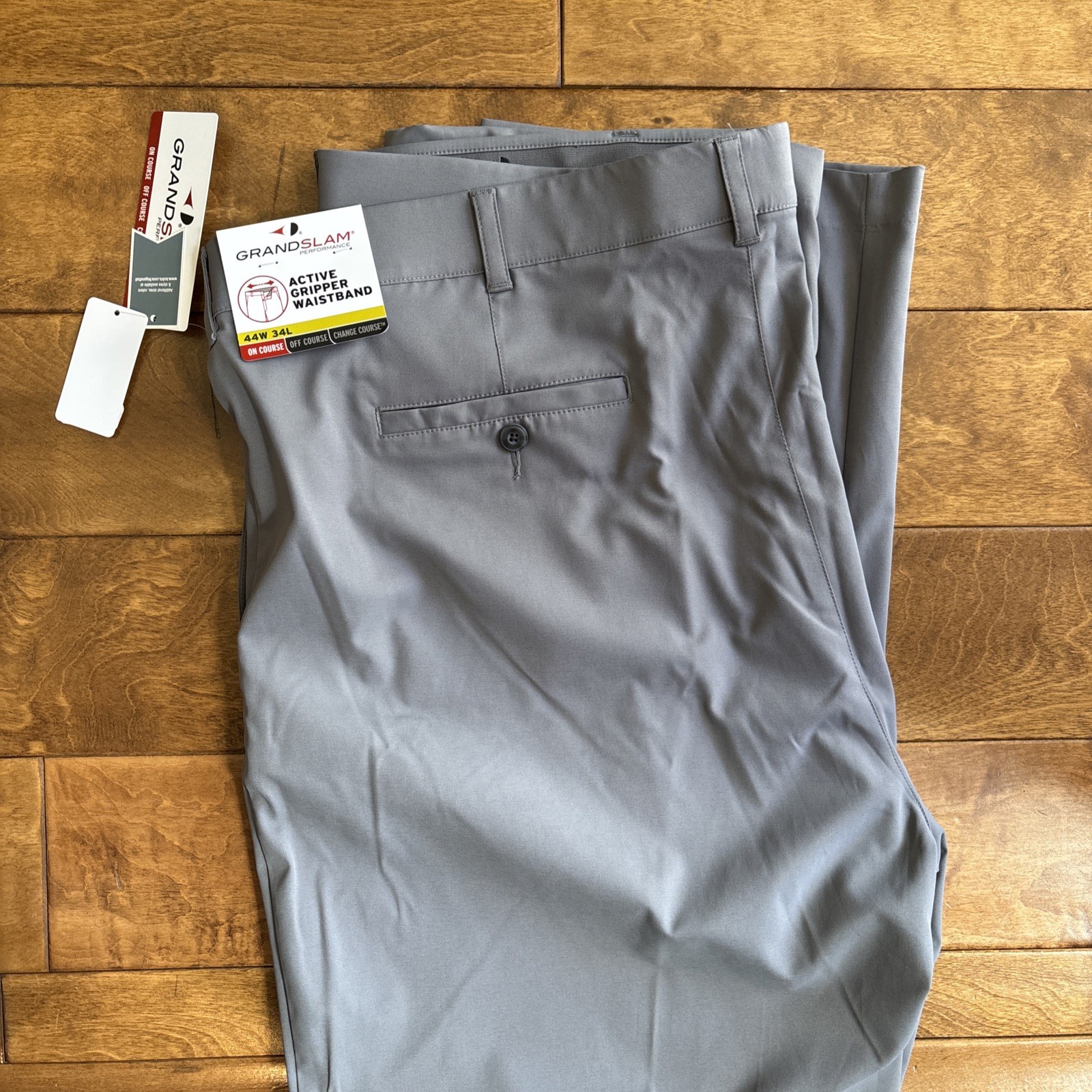 Grand Slam Performance Mens Golf Pants 44W 34L Stretch Gray Quiet Shade UPF50