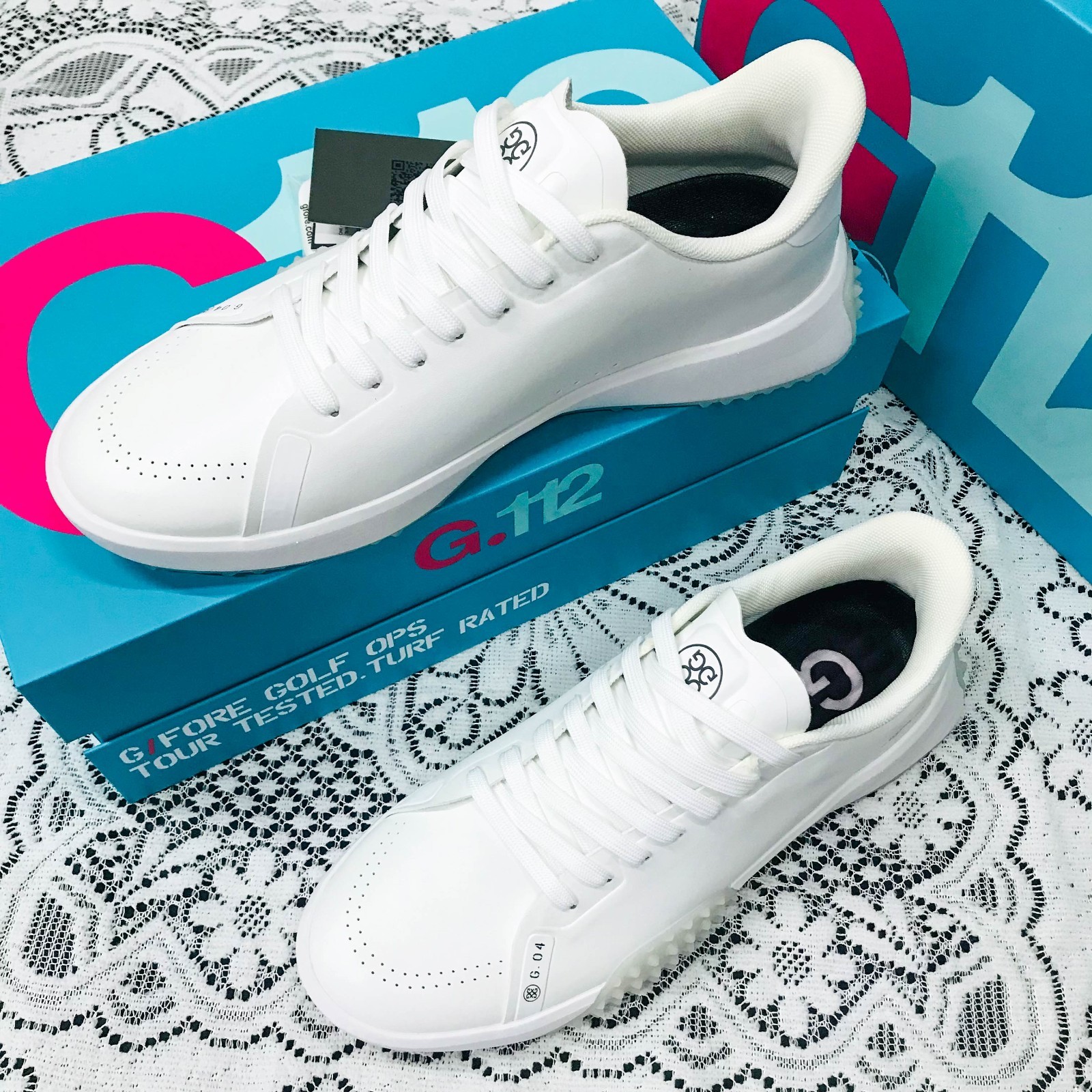 New G/FORE MEN’S G.112 Snow/Nimbus Golf Shoes White PU Leather Sneakers SZ 10-12