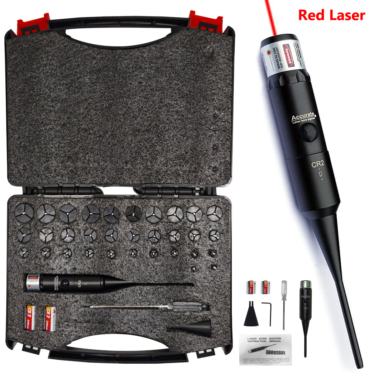 Professional Red Laser Bore Sight Kit Upgraded Multiple Caliber Fits 0.17-12GA