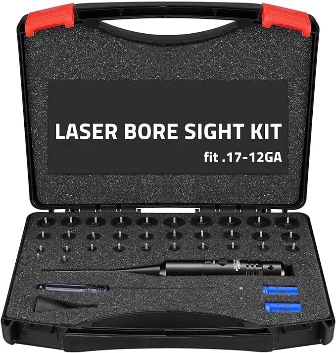 Laser Bore Sight Kit with 32 Adapters fit 0.17 to 12GA Calibers, Red or Green