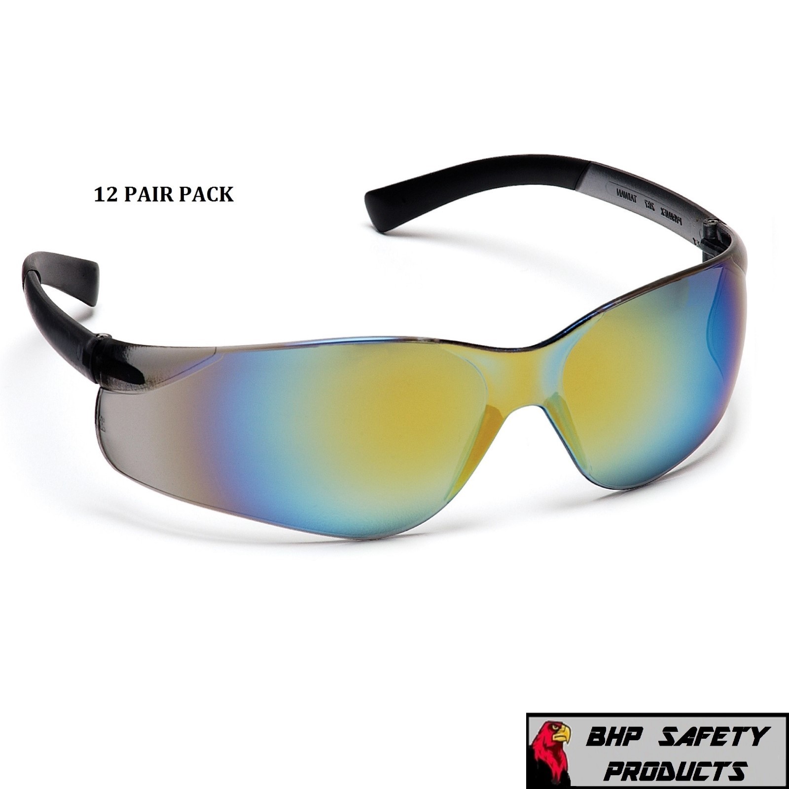 PYRAMEX ZTEK SAFETY GLASSES GOLD MIRROR LENS SUNGLASSES Z87+ S2590S (12 PAIR)